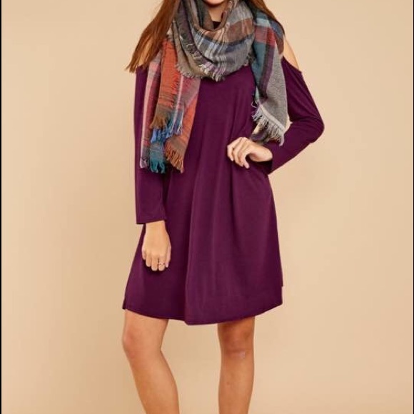 NWT Dark Purple Cold Shoulder Knit Dress - Picture 3 of 5